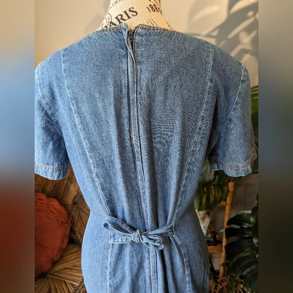1990s Vintage Denim Women's Faux Button Up Dress Size 8 - Picture 7 of 10